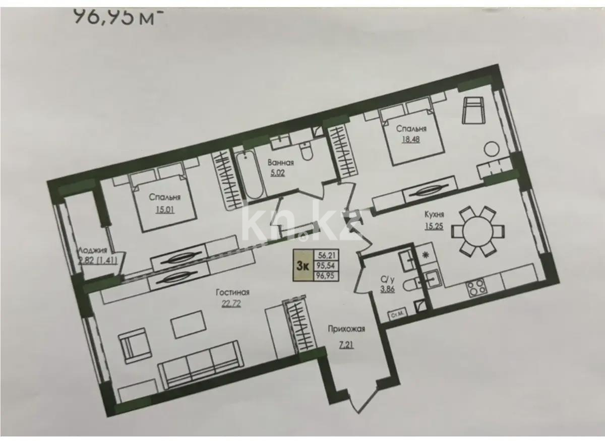 Продажа 3-комнатной квартиры, 96.95 м², ул. Е-669, дом  13 в Астане