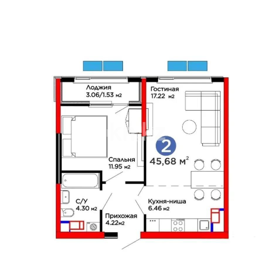 Продажа 2-комнатной квартиры, 46 м² в Алматы