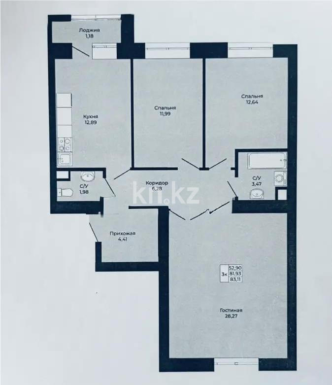 Продажа 3-комнатной квартиры, 83.5 м², ул. Калдаякова, дом  26 стр в Астане