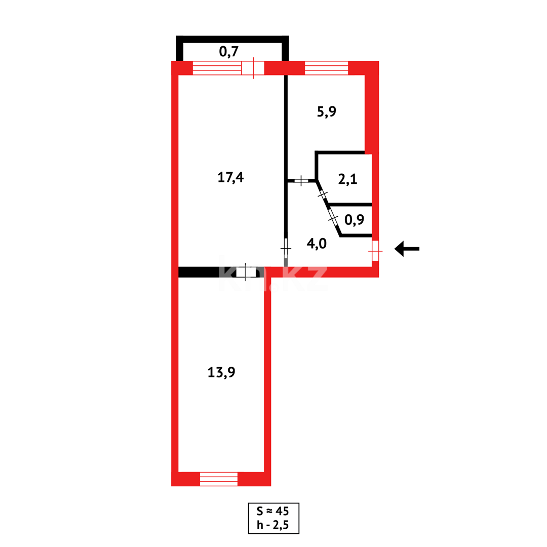 Продажа 2-комнатной квартиры, 44 м², ул. Рыскулова, дом  7 в Караганде - фото 16
