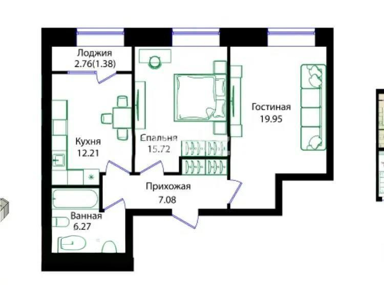 Продажа 2-комнатной квартиры, 62.61 м² в Астане