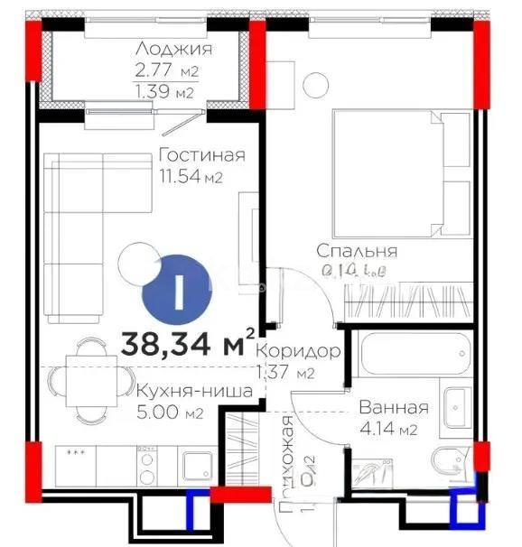 Продажа 2-комнатной квартиры, 39 м² в Астане