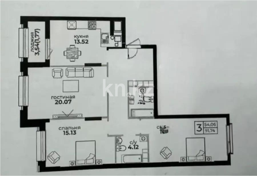 Продажа 3-комнатной квартиры, 91.74 м² в Астане