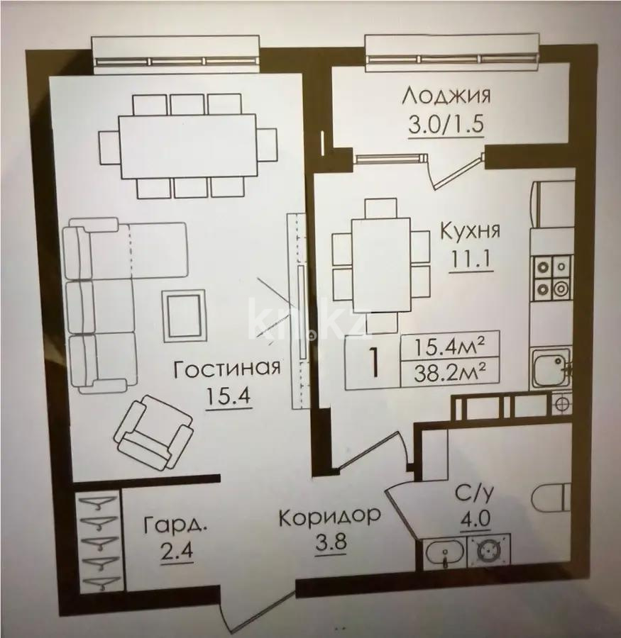 Продажа 1-комнатной квартиры, 38.2 м², пр. Тауелсыздык, дом  38/4 стр в Астане - фото 2