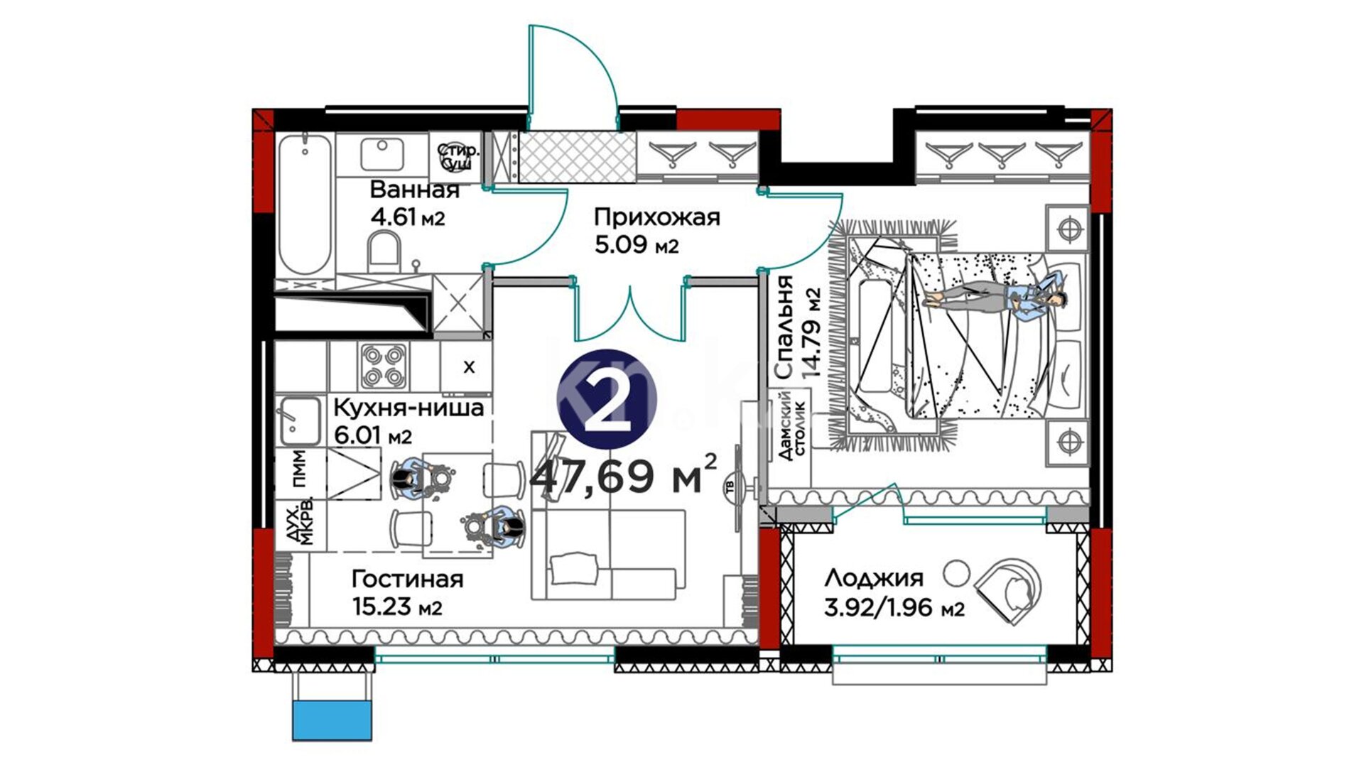 ЖК GreenLine.Tiara, 2-комнатная, цена 58 611 010 ₸, 1 229 000 ₸&nbsp;/&nbsp;м²