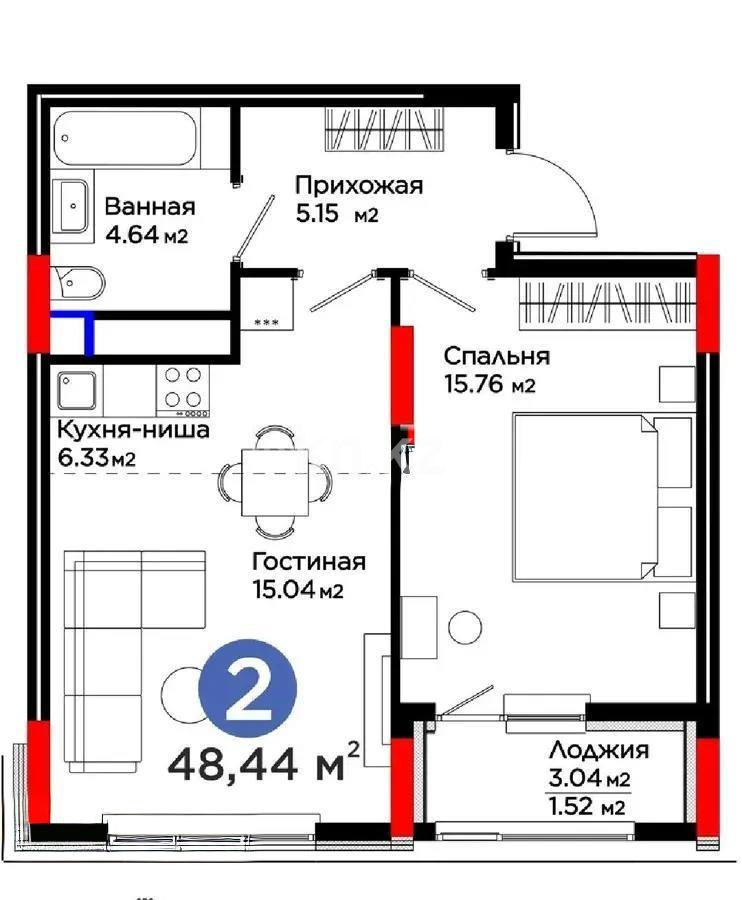 Продажа 2-комнатной квартиры, 49 м² в Астане