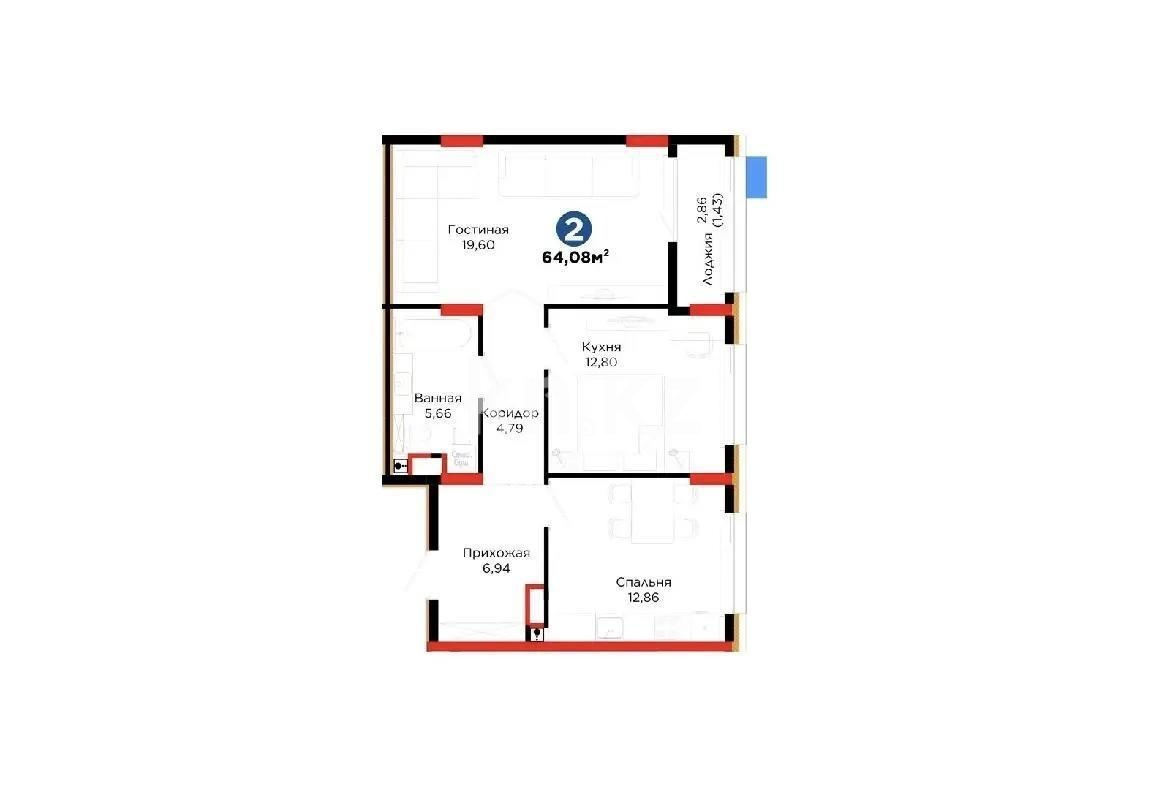 Продажа 2-комнатной квартиры, 64 м² в Астане