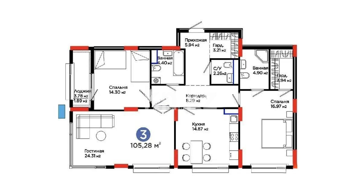 Продажа 3-комнатной квартиры, 105 м² в Астане