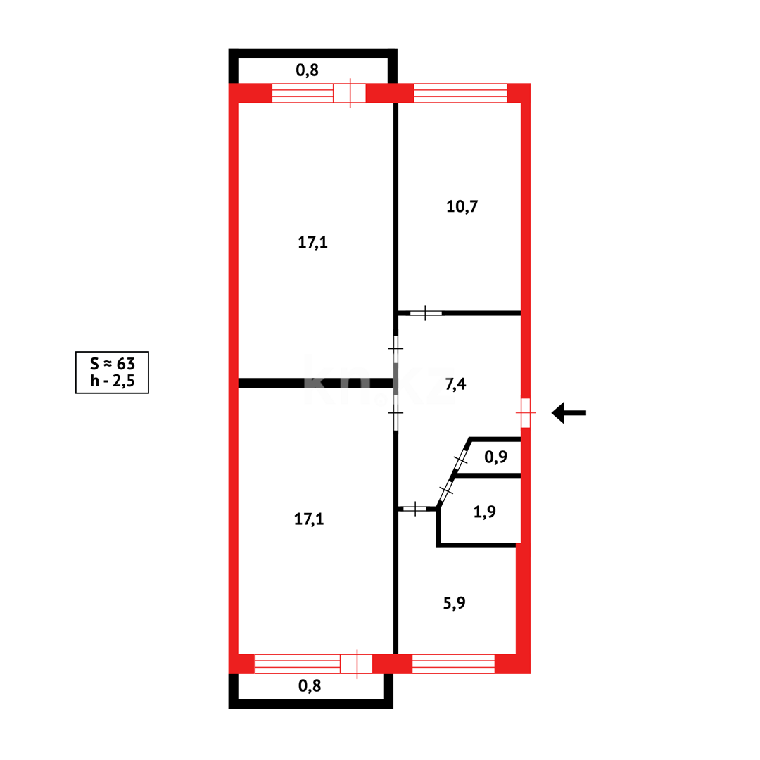 Продажа 3-комнатной квартиры, 62 м², 16 мкр. в Караганде - фото 11