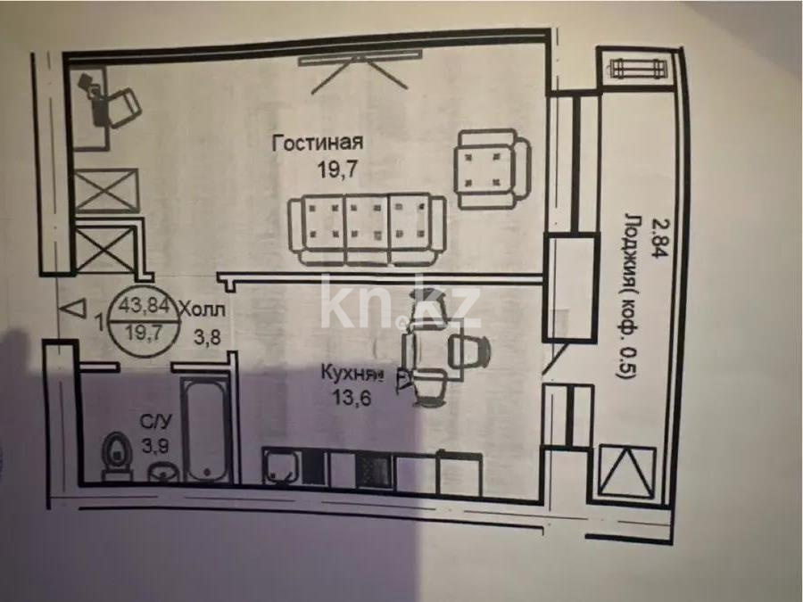 Продажа 1-комнатной квартиры, 43 м² в Астане
