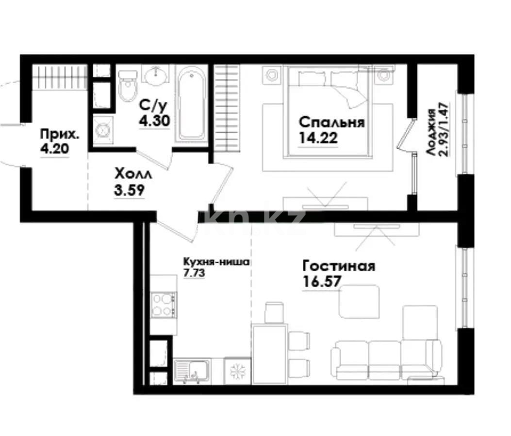 Продажа 2-комнатной квартиры, 52.08 м², ул. Навои, дом  9/1 в Алматы