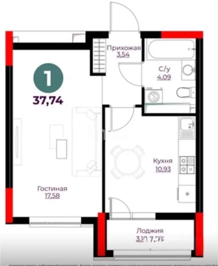 Продажа 1-комнатной квартиры, 38 м² в Астане