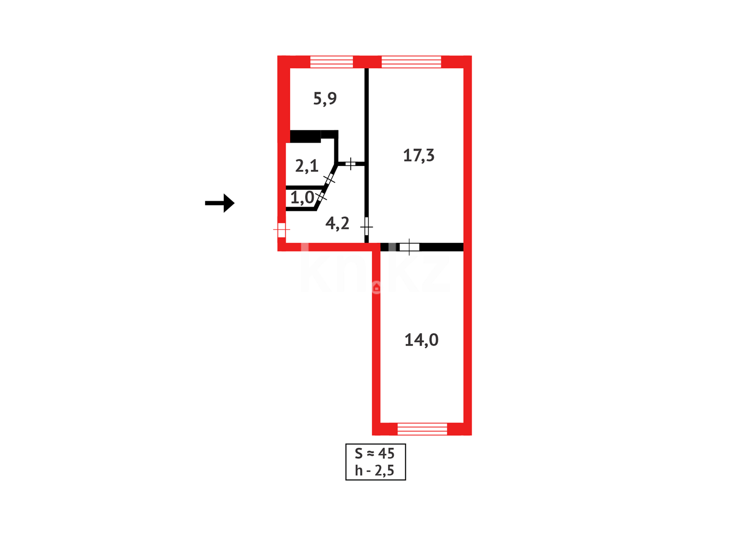Продажа 2-комнатной квартиры, 44 м² в Караганде - фото 8