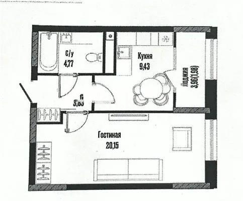 Продажа 1-комнатной квартиры, 40.16 м² в Астане