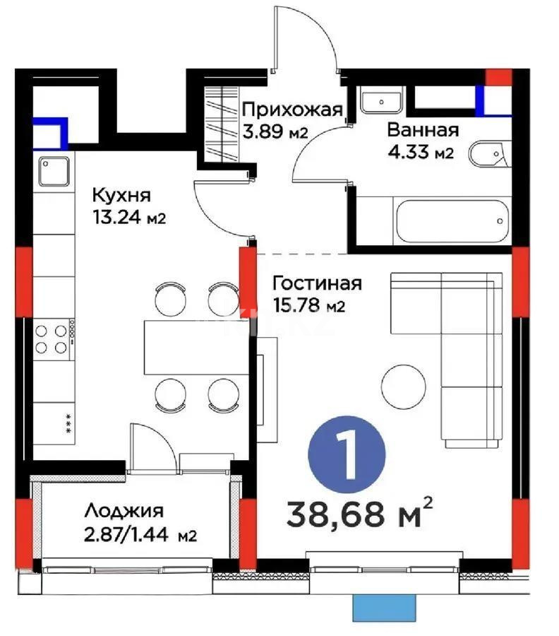 Продажа 1-комнатной квартиры, 38.68 м² в Астане - фото 5