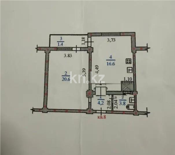 Продажа 1-комнатной квартиры, 43.6 м², мкр-н Зердели, дом  1/7 в Алматы