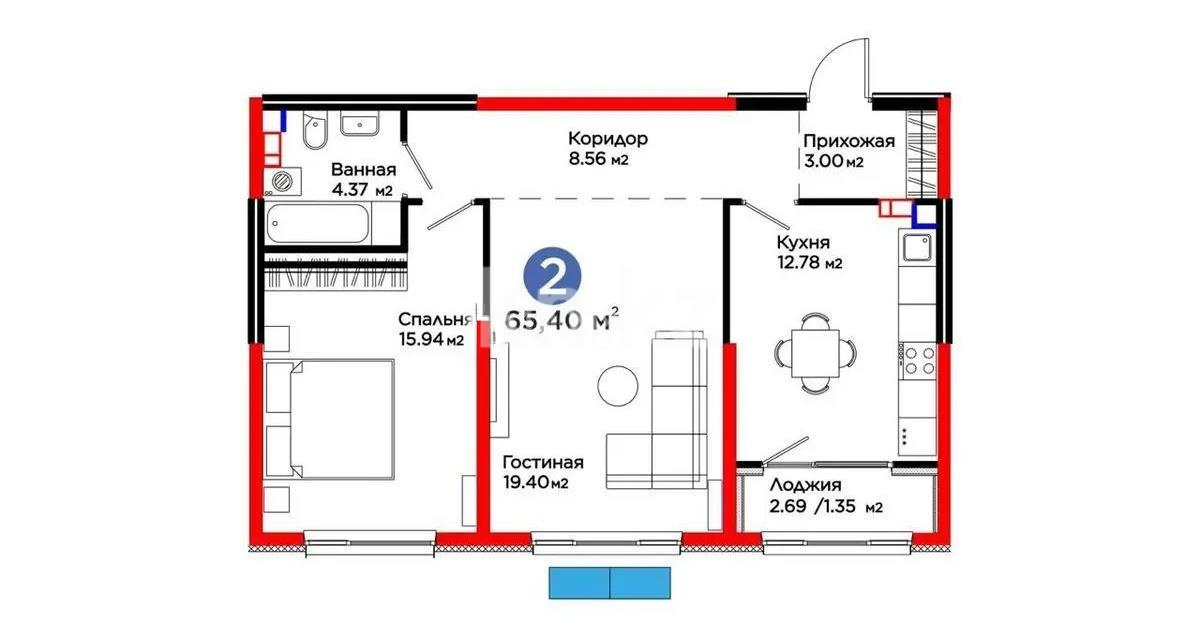 Продажа 2-комнатной квартиры, 65.4 м² в Алматы