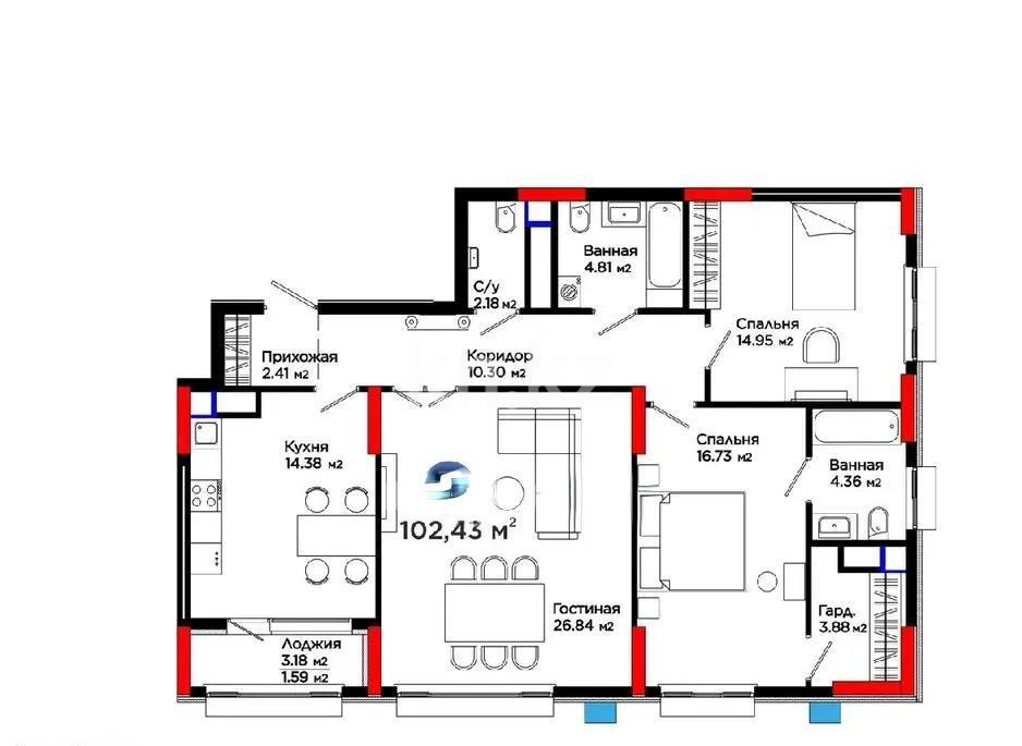 Продажа 3-комнатной квартиры, 104 м² в Астане