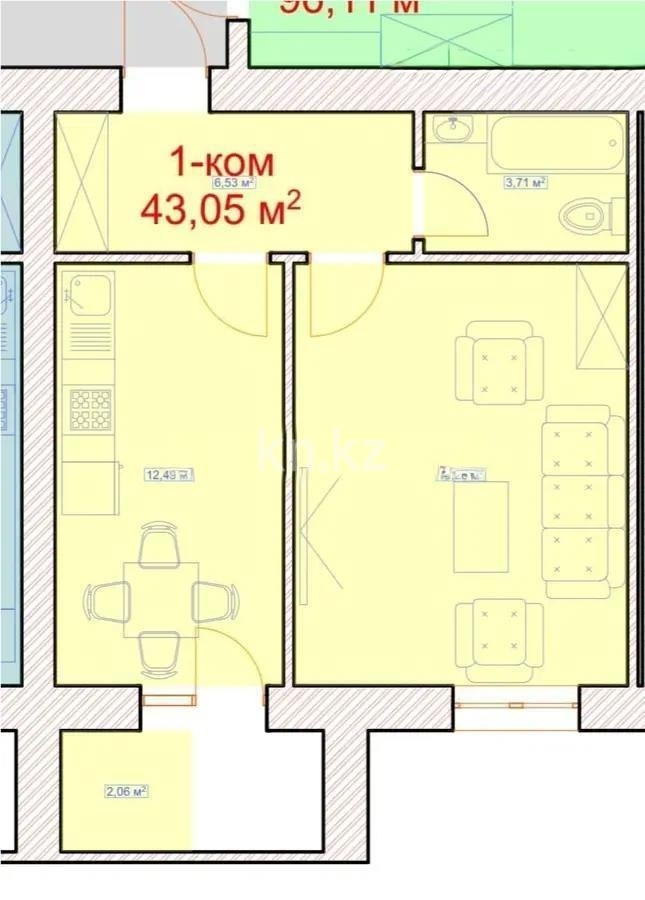 Продажа 1-комнатной квартиры, 43.5 м² в Астане