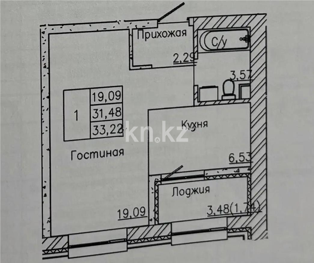 Продажа 1-комнатной квартиры, 33.22 м² в Астане