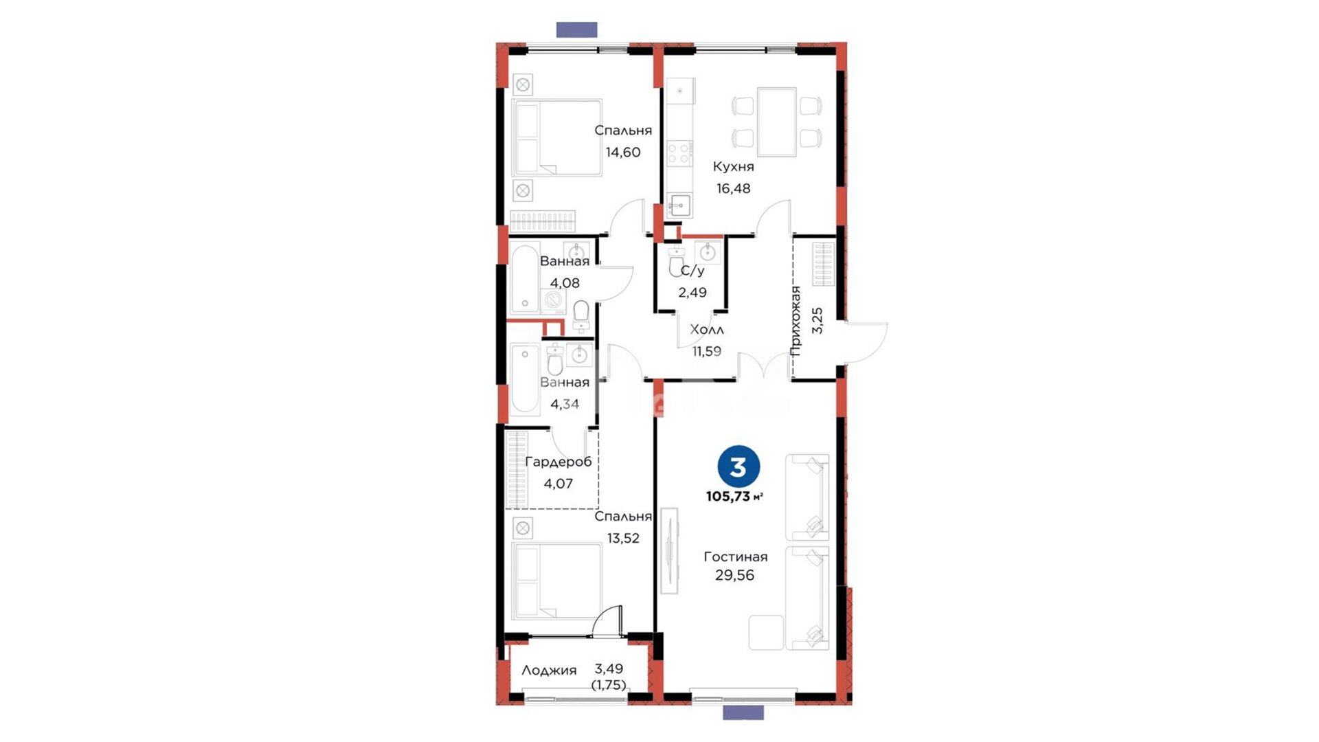ЖК Auez Park, 3-комнатная, цена 72 953 700 ₸, 690 000 ₸&nbsp;/&nbsp;м²