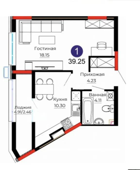 Продажа 1-комнатной квартиры, 39.25 м² в Астане