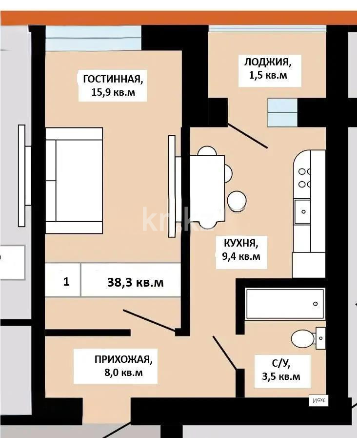 Продажа 1-комнатной квартиры, 38.3 м² в Астане - фото 3