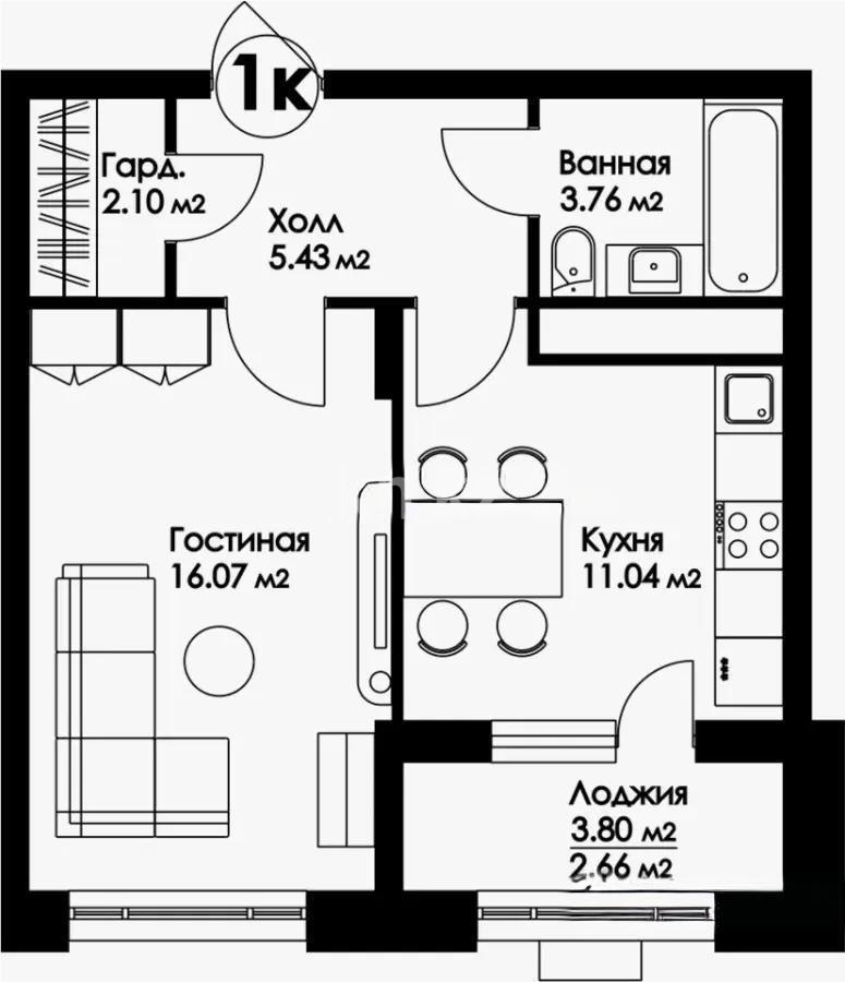 Продажа 1-комнатной квартиры, 41.06 м² в Астане - фото 2