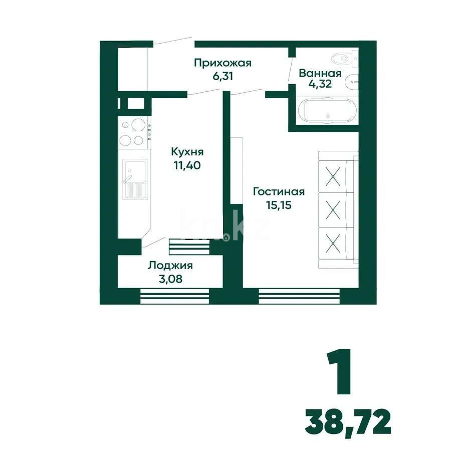 Продажа 1-комнатной квартиры, 38.72 м², ул. А-191, дом  4 в Астане