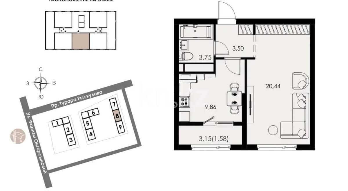 Продажа 1-комнатной квартиры, 39.13 м² в Алматы
