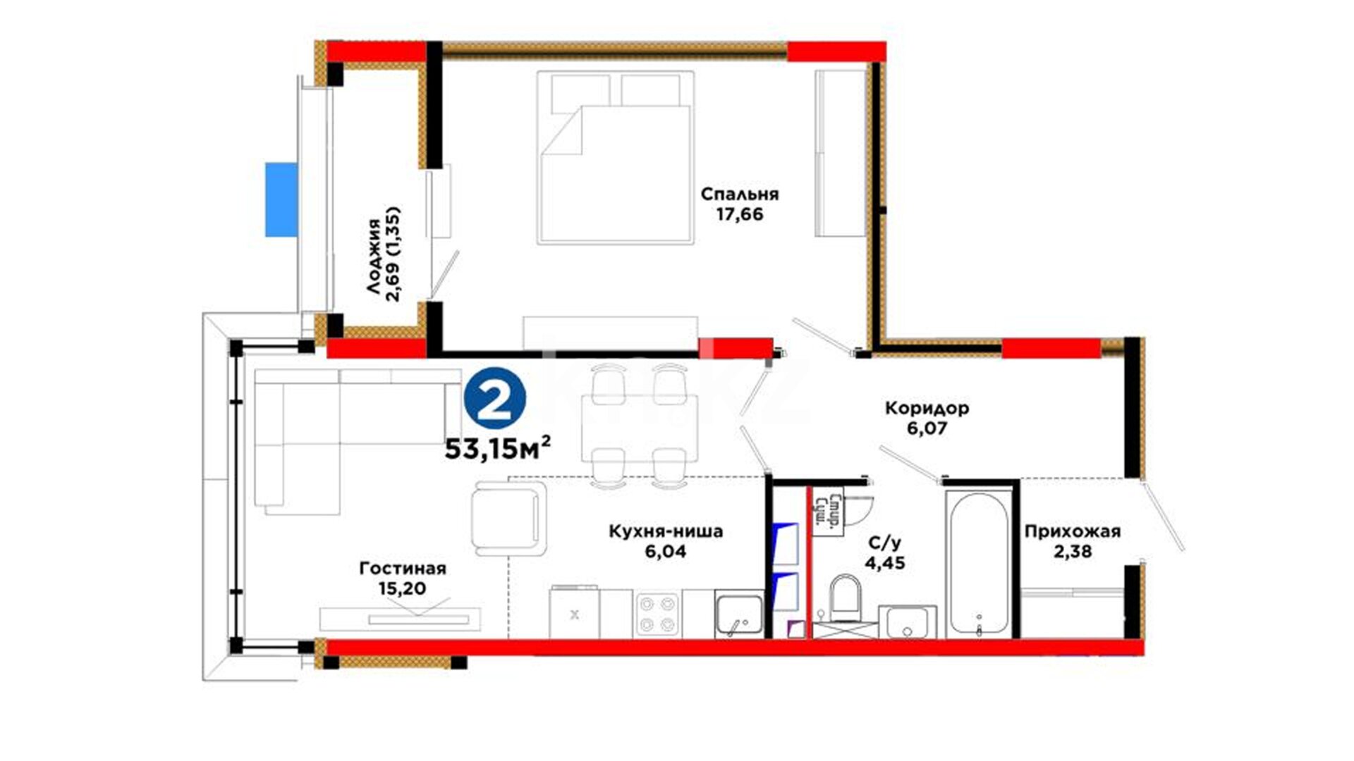 ЖК Arna Urpaq, 2-комнатная, цена 32 384 295 ₸, 609 300 ₸&nbsp;/&nbsp;м²