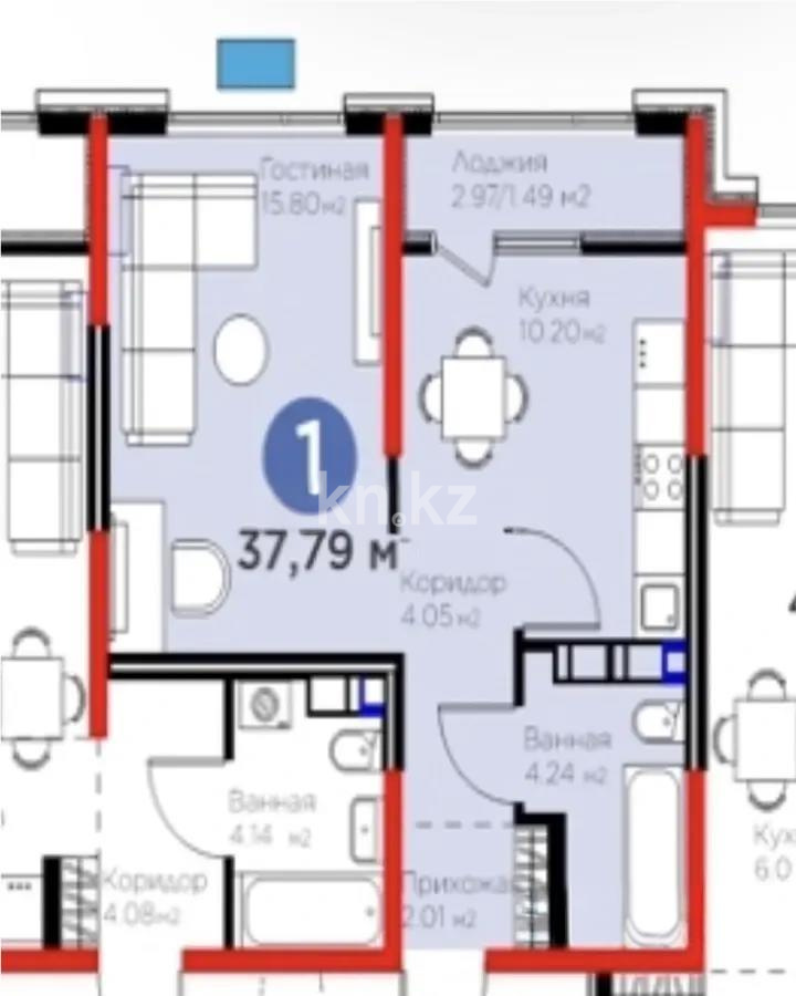 Продажа 1-комнатной квартиры, 37.79 м² в Алматы