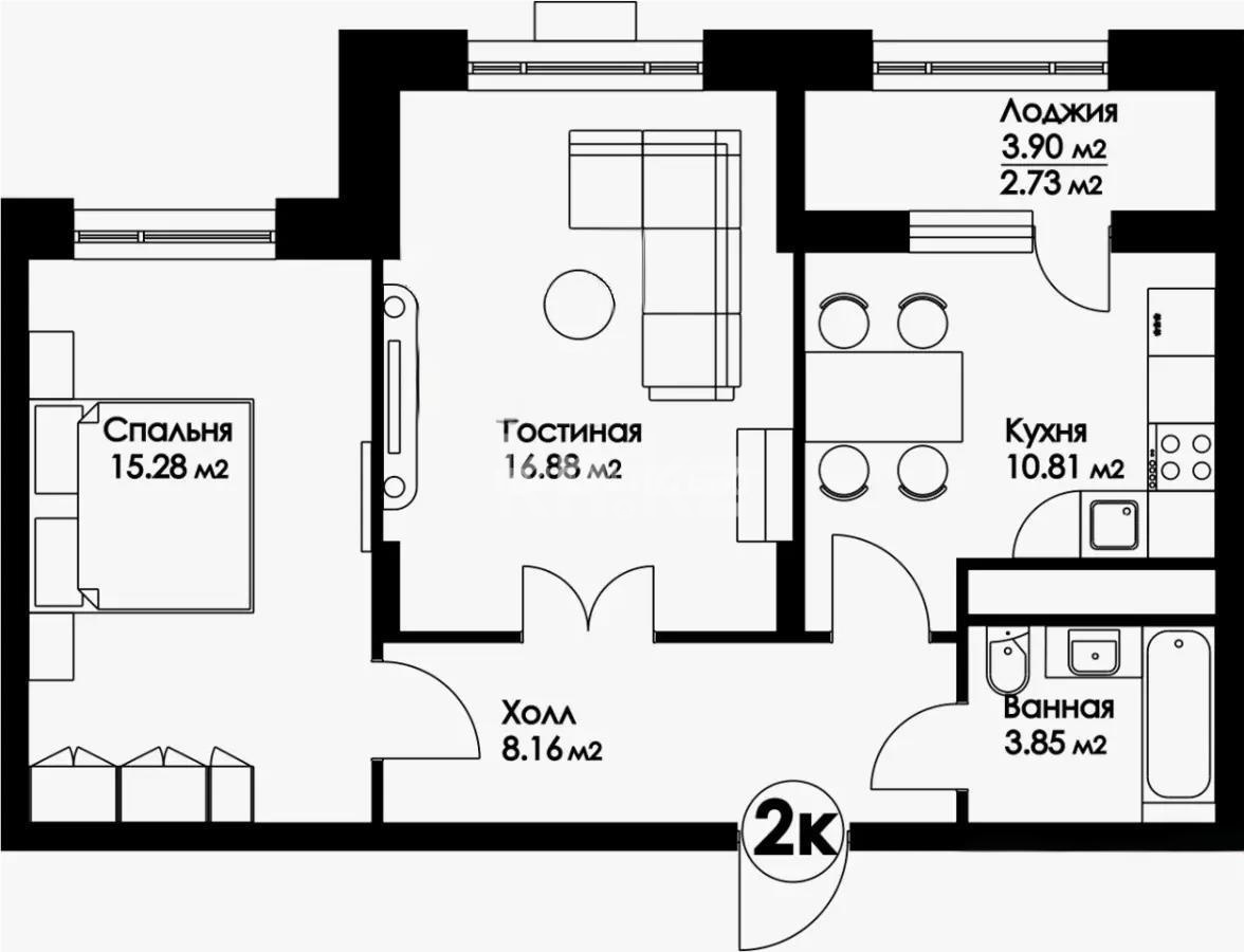 Продажа 2-комнатной квартиры, 57.11 м² в Астане