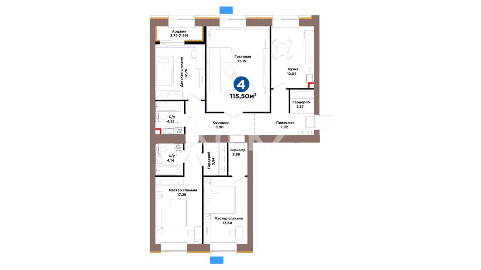 ЖК Arna Urpaq, 4-комнатная, цена 58 217 775 ₸, 504 050 ₸&nbsp;/&nbsp;м²