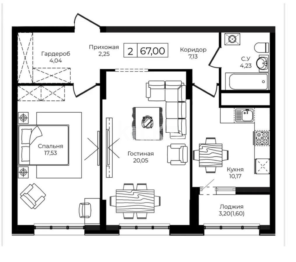 Продажа 2-комнатной квартиры, 67 м², ул. Анет баба, дом  4 в Астане