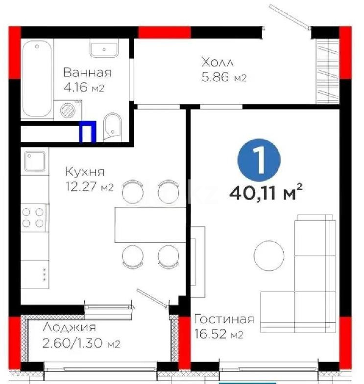 Продажа 1-комнатной квартиры, 40.11 м² в Астане