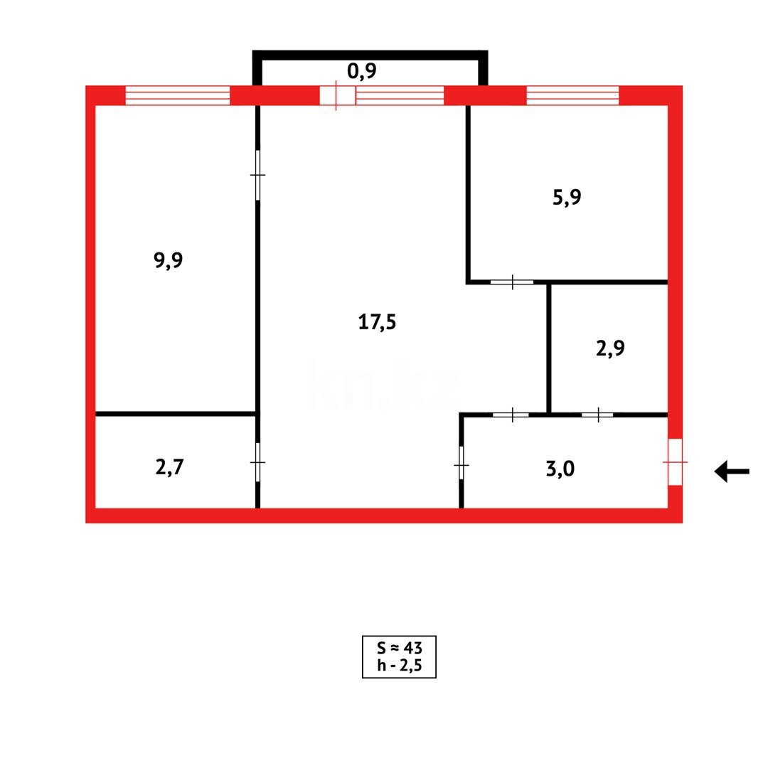 Продажа 2-комнатной квартиры, 43 м² в Караганде - фото 11