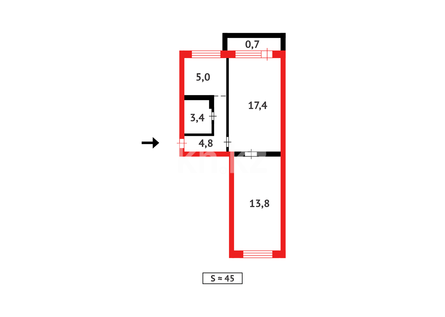 Продажа 2-комнатной квартиры, 44 м² в Караганде - фото 11