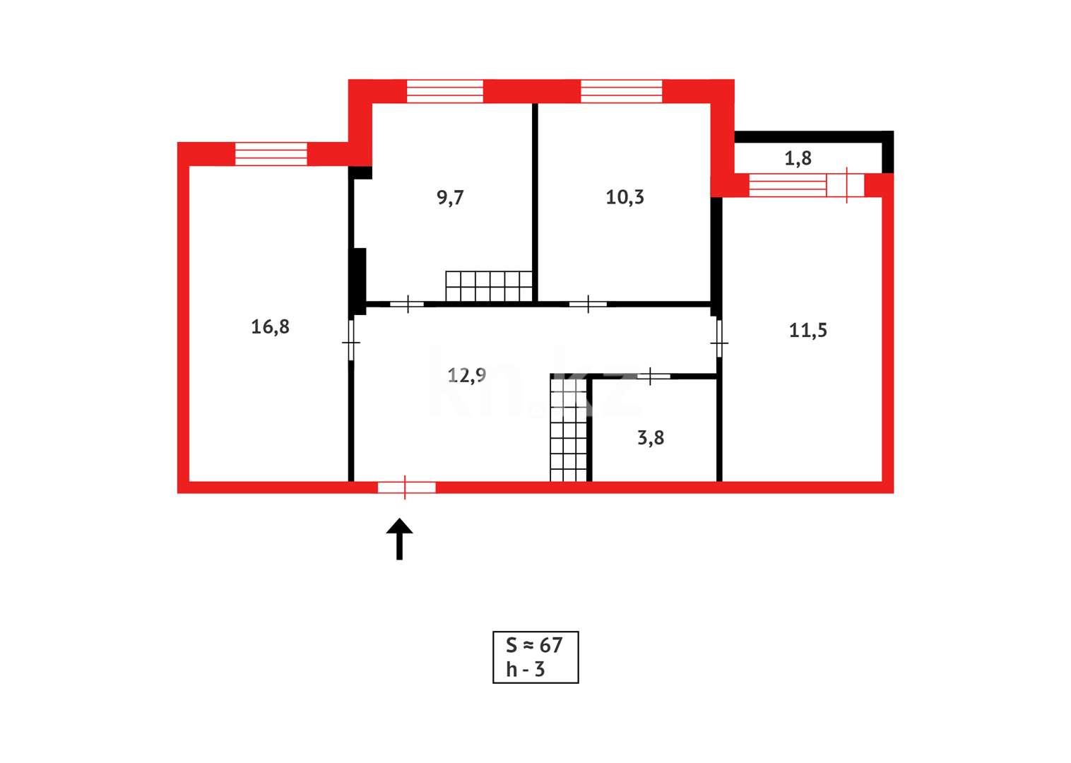 Продажа 3-комнатной квартиры, 67 м², ул. Дюсембекова в Караганде - фото 15