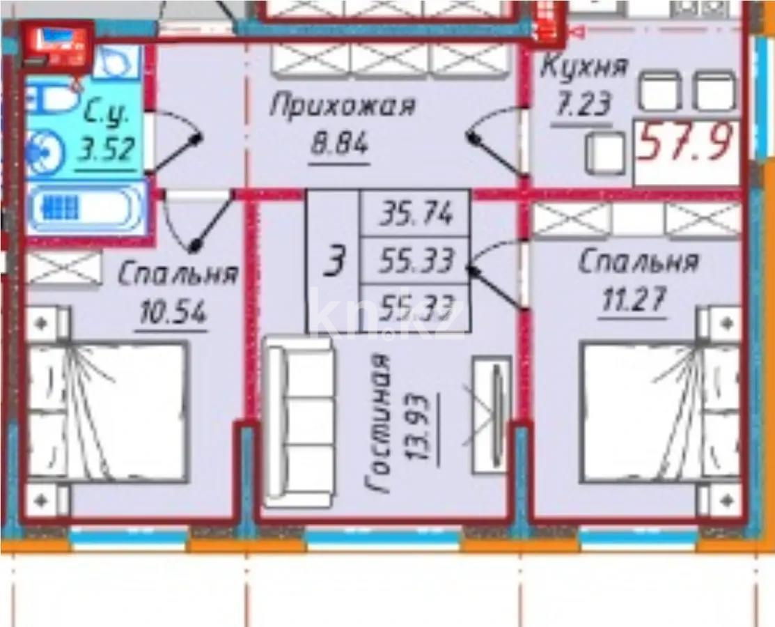 Продажа 3-комнатной квартиры, 57.9 м² в Алматы