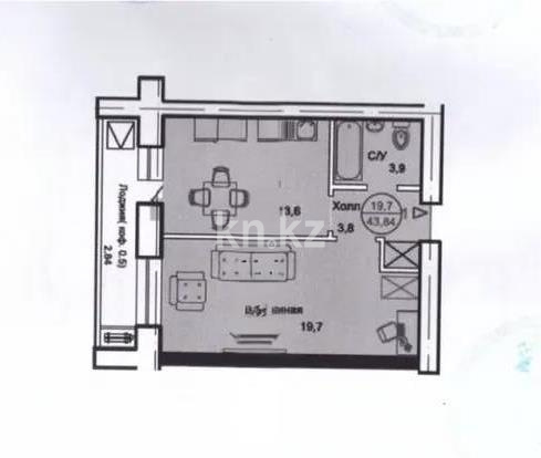 Продажа 1-комнатной квартиры, 43.84 м² в Астане