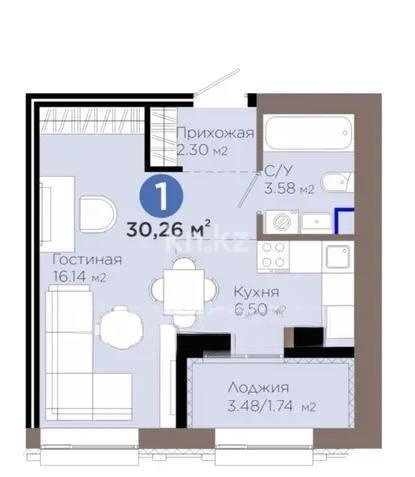 Продажа 1-комнатной квартиры, 30.26 м², пр. Улы Дала, дом  5 стр в Астане