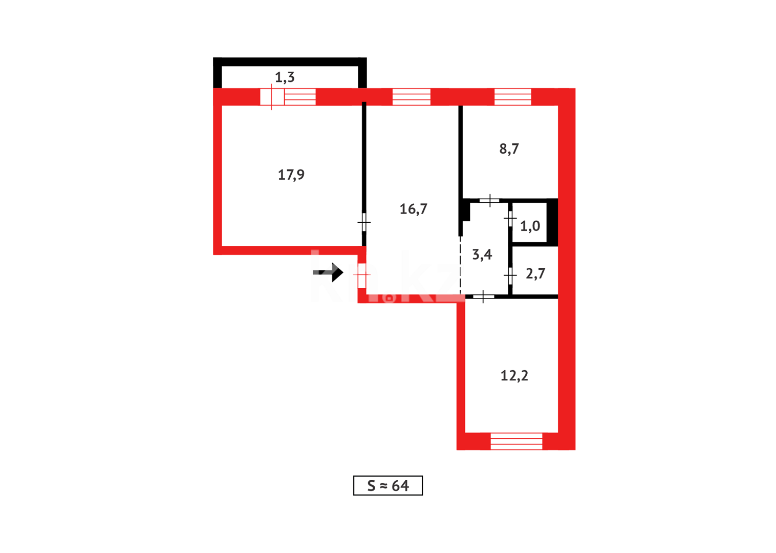 Продажа 3-комнатной квартиры, 64 м² в Караганде - фото 14