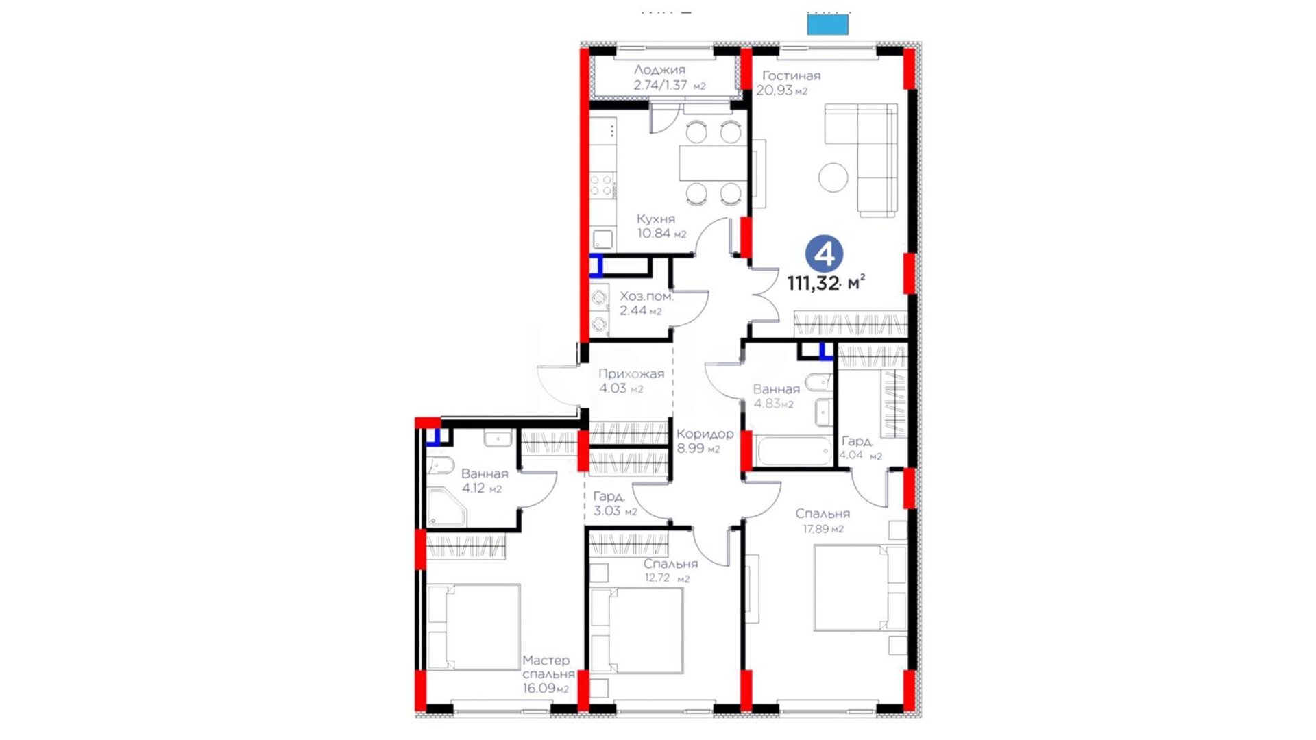 ЖК Family Nest F, 4-комнатная, цена 65 222 388 ₸, 585 900 ₸&nbsp;/&nbsp;м²