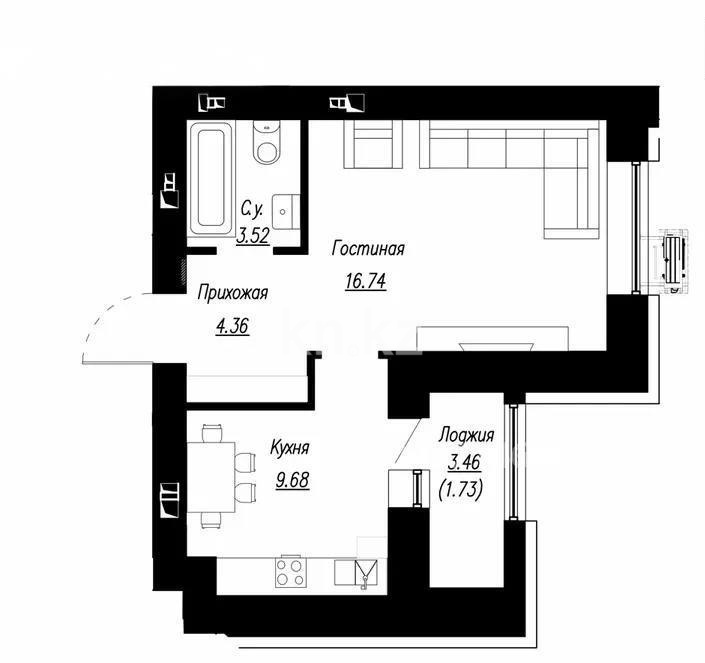 Продажа 1-комнатной квартиры, 36.3 м², ул. Сызганова, дом  1/1 в Астане