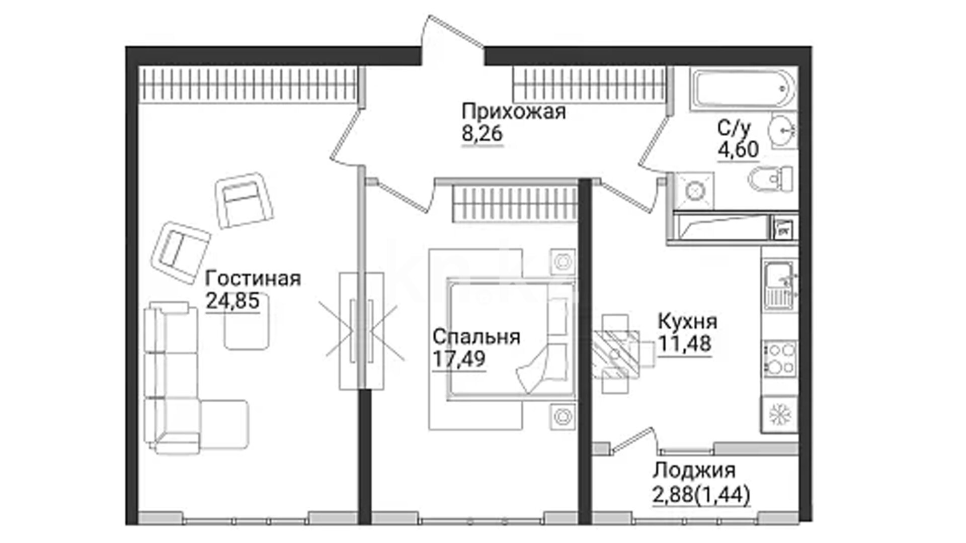 ЖК Ansar, 2-комнатная, цена 55 177 200 ₸, 810 000 ₸&nbsp;/&nbsp;м²