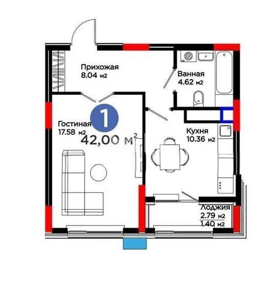Продажа 1-комнатной квартиры, 42 м² в Астане