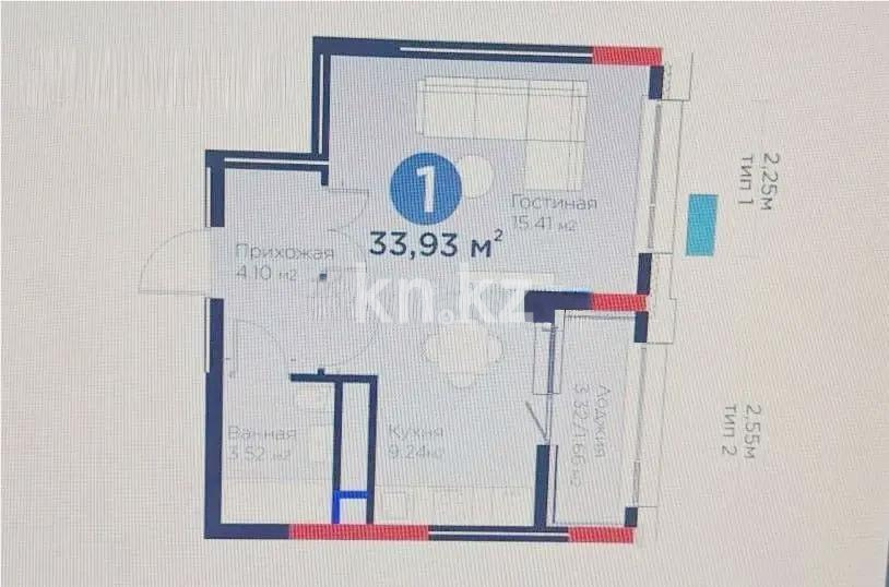 Продажа 1-комнатной квартиры, 34 м², пр. Туран, дом  57/5 в Астане