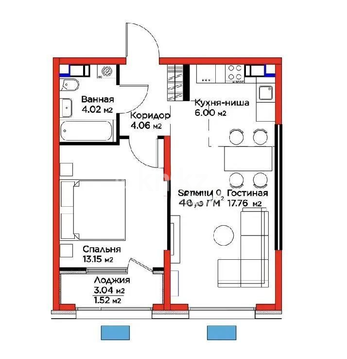 Продажа 1-комнатной квартиры, 46.52 м² в Алматы