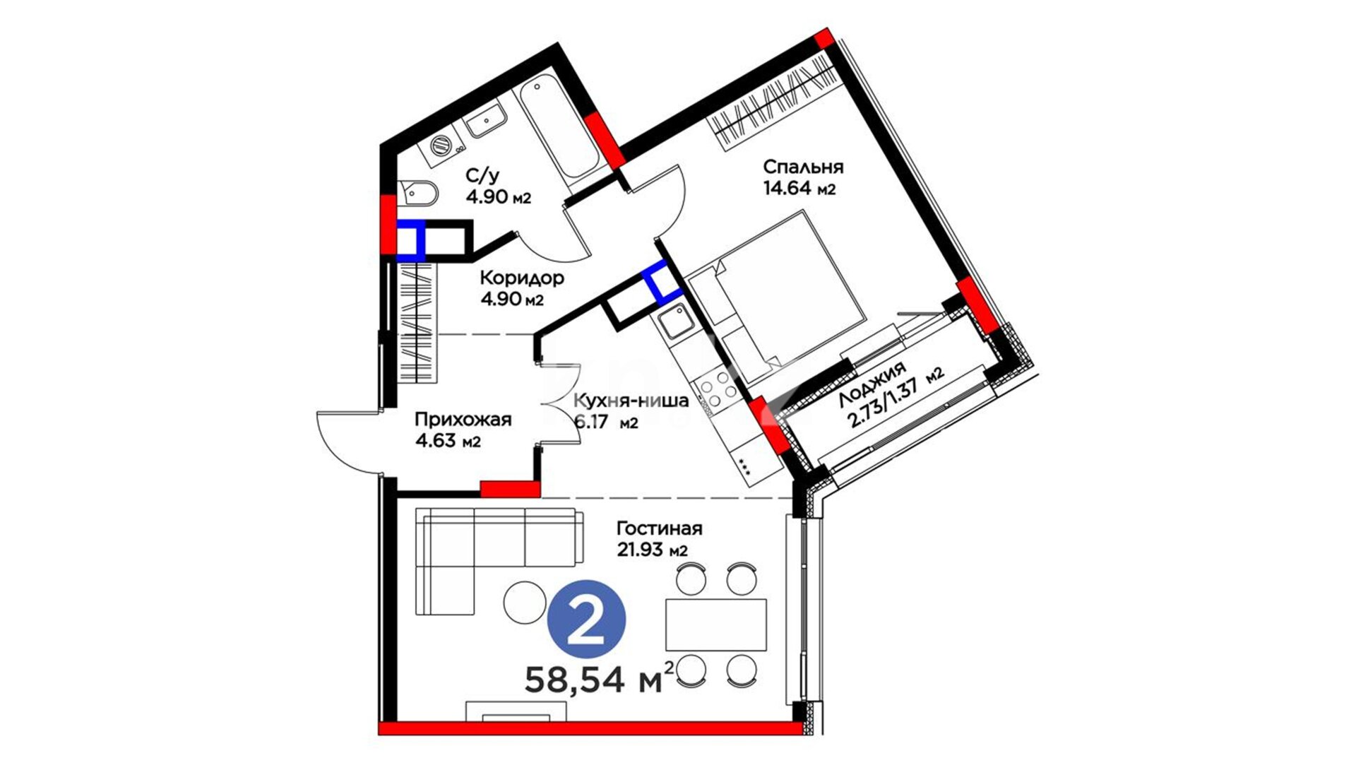 ЖК Capital Park. Melody, 2-комнатная, цена 41 499 006 ₸, 708 900 ₸&nbsp;/&nbsp;м²